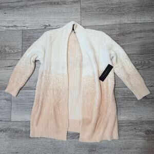 Donna Karan Cardigan Womens S Ombre Eyelash Fuzzy Knit Open Front Sweater New